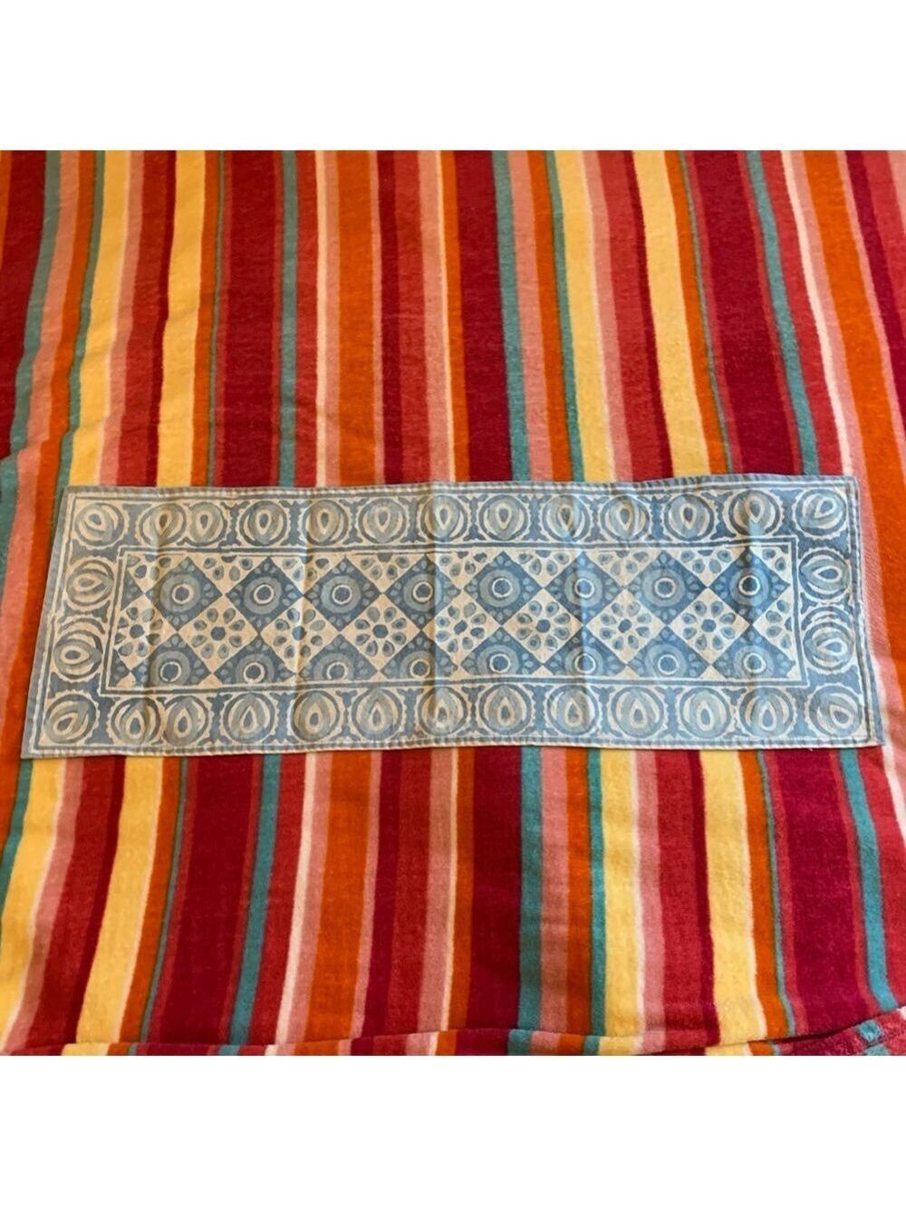Blue & White Patterned Cotton Table Runner One Size